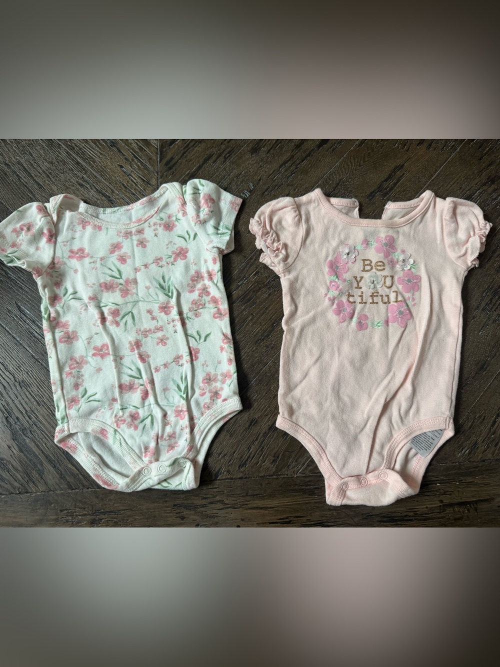 Baby Starters Pink & White Floral Puff-Sleeve One-Pieces - Set of 2